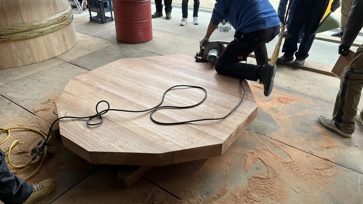 Cutting the thick baseplate that will be inserted and fitted simply by pressure into the body of the Kioke