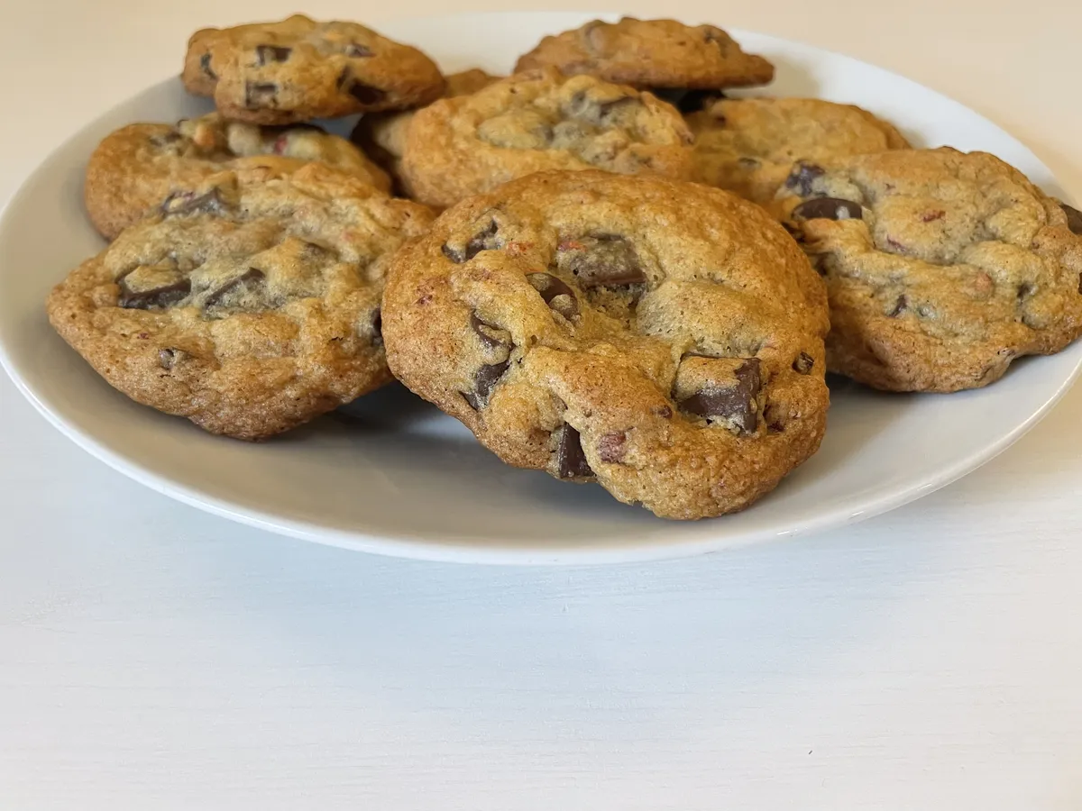 Chocolate chip and strawberry cookies on a plate
