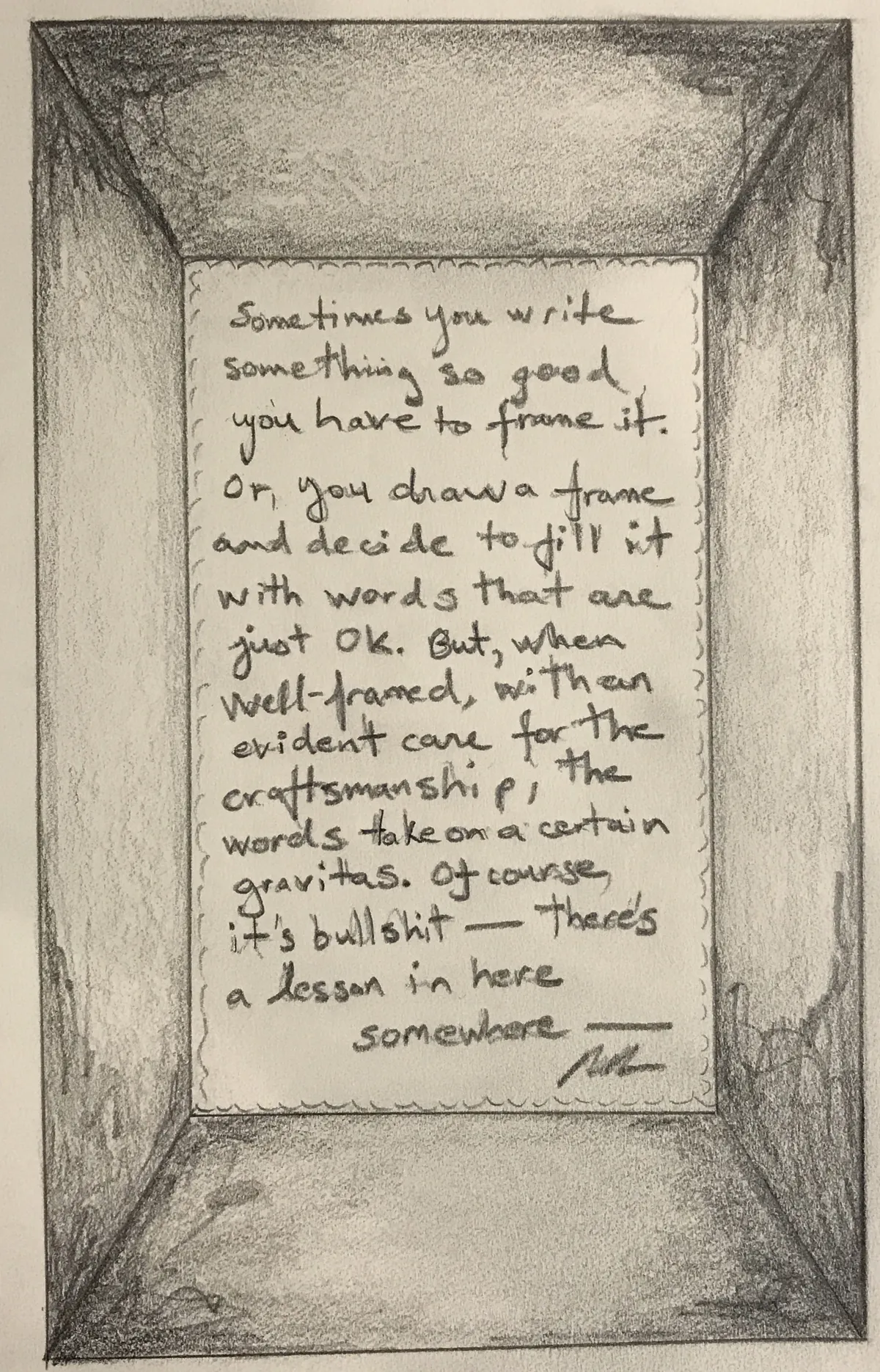 scribbled words in a frame