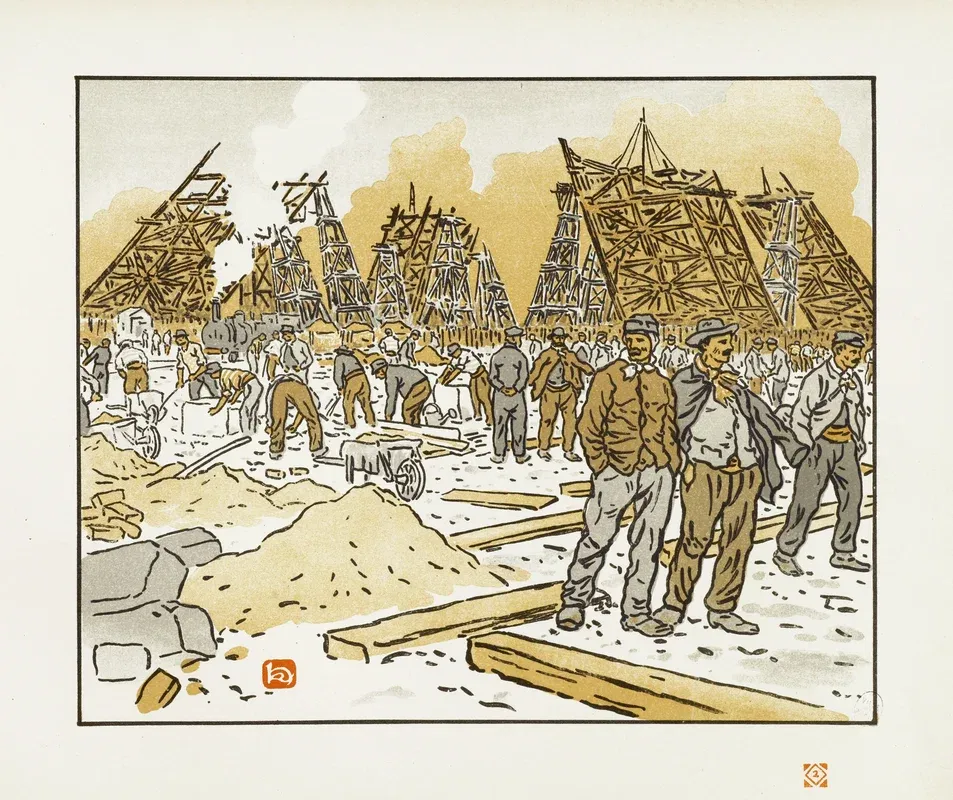 A drawing of the building site of the eifel tower