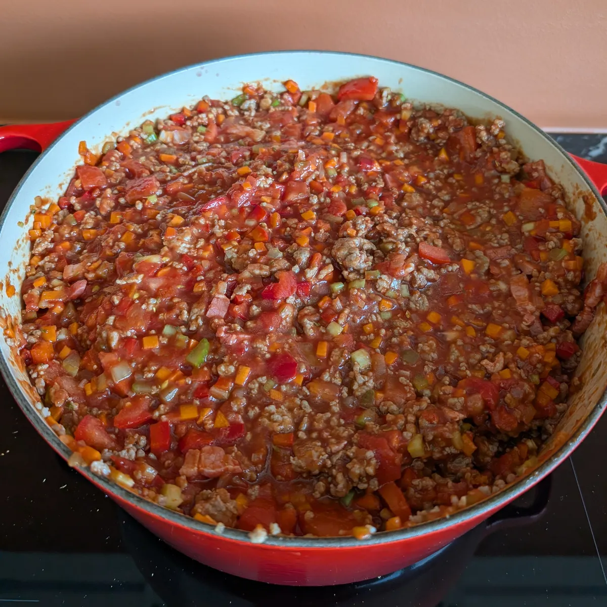 Baked bacon and minced meat