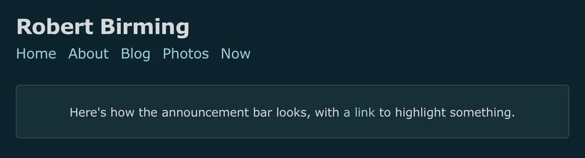 Announcement bar with a link inside