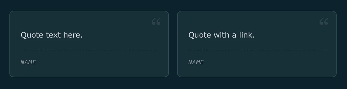 Testimonials grid, quotes displayed as cards with author names below