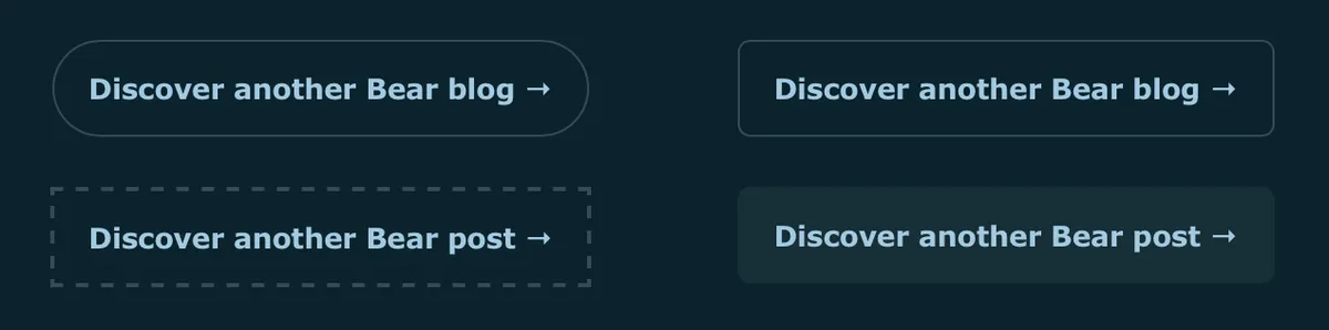 Webring buttons, four styles: pill, rounded, dashed, and ghost