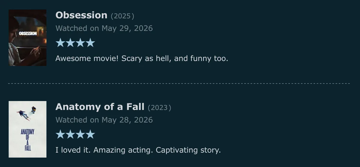 Letterboxd widget styled to match the theme