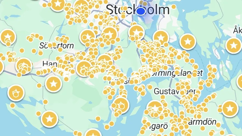 Marked places on map