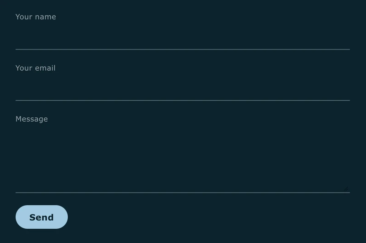 Underlined form fields with a pill-shaped submit button