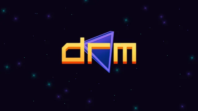 yellow text that reads DRM in front of an angled 3d triangular shape, hovering in space