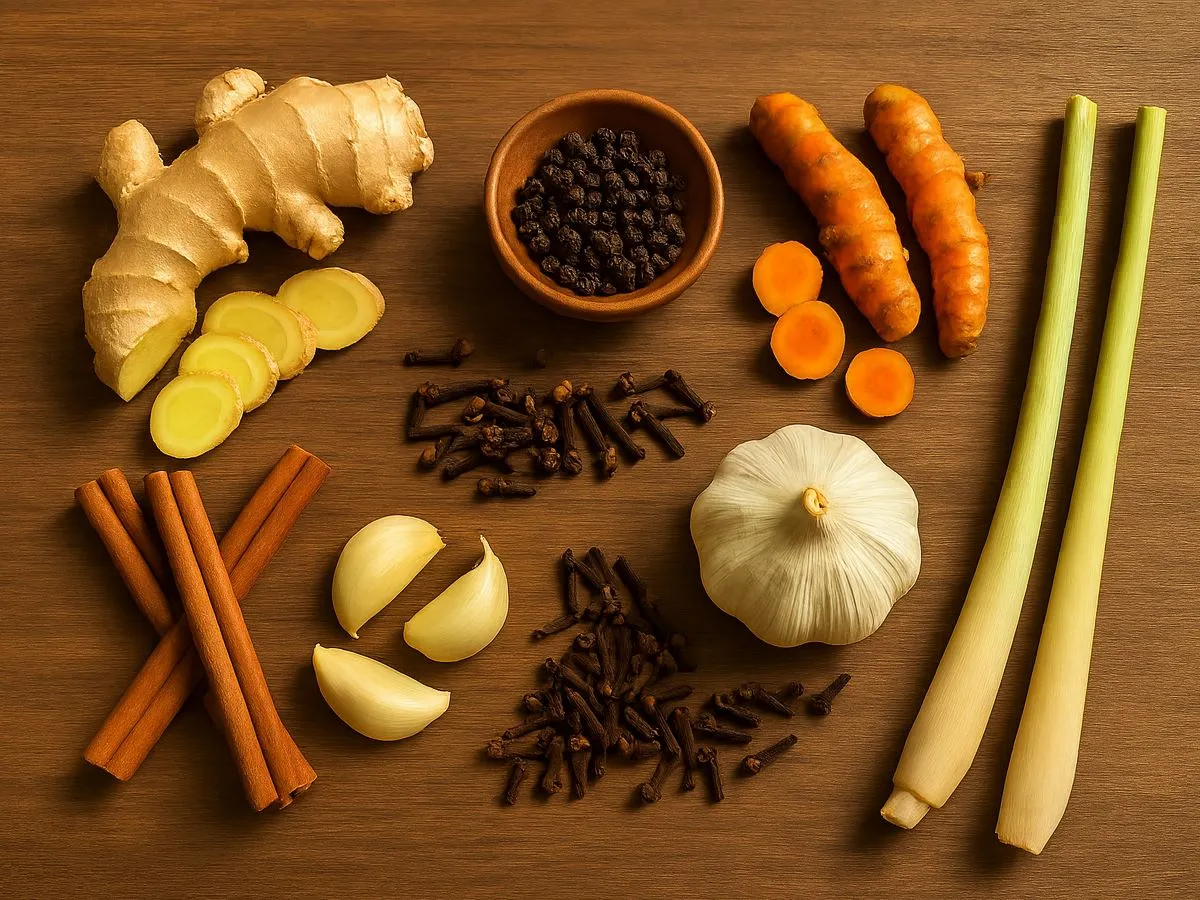 7 rempah penambah imun: kunyit, jahe, pala, bawang putih, cengkih, kayu manis, serai