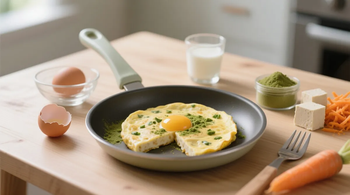 Hasil MP-ASI Omelet lembut + kelor di atas meja