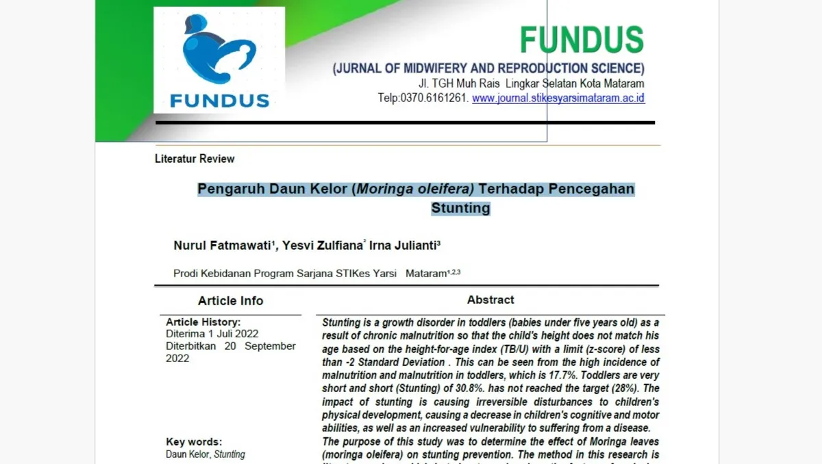 Pengaruh Daun Kelor (Moringa oleifera) Terhadap Pencegahan Stunting