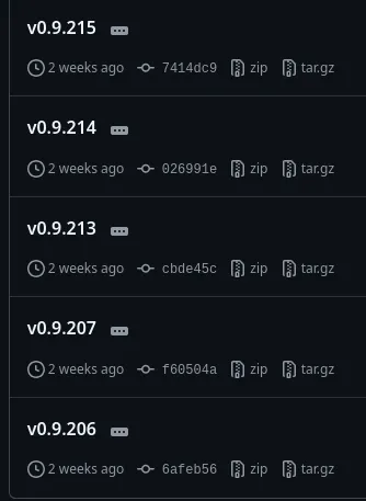Releases page showing the same amount of releases in a very short time span