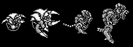 from left to right, an alpha metroid, a gamma metroid, a zeta metroid, and an omega metroid