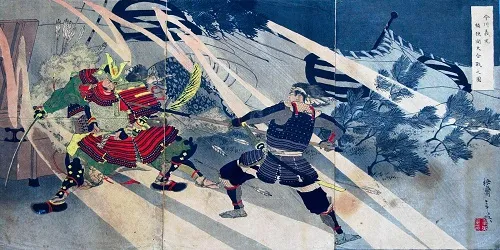 Imagawa_Yoshimoto,_Okehazama_Daikassen_no_Zu_by_Toshihide