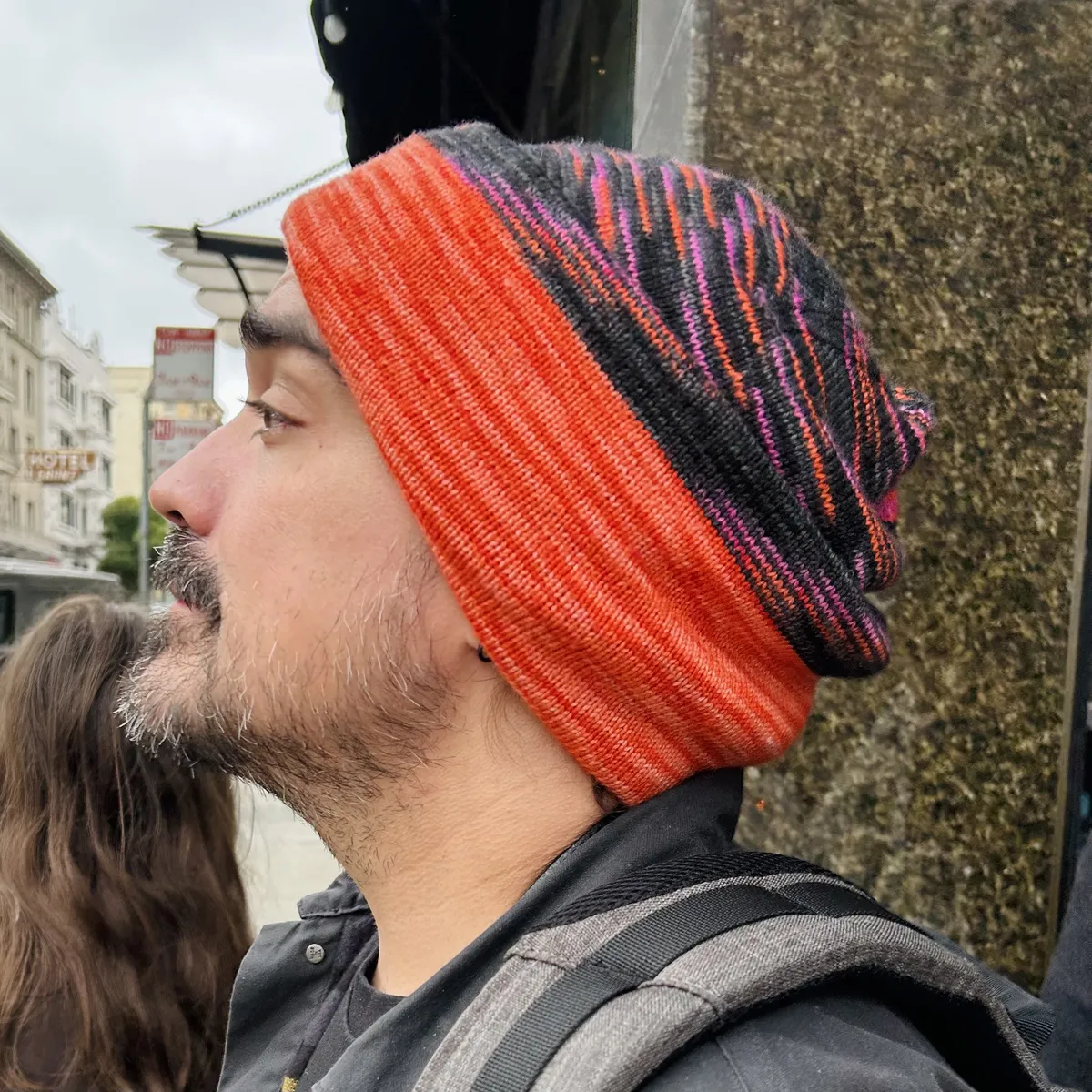 My brother wearing his new hat.
