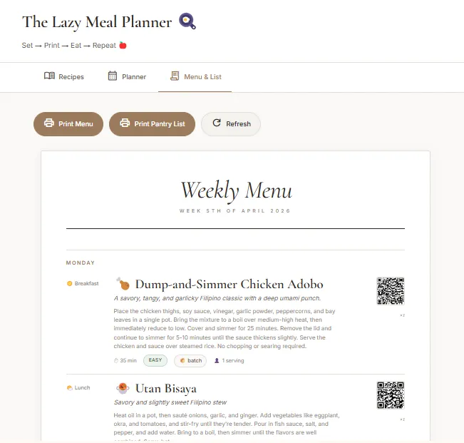 Meal planner preview