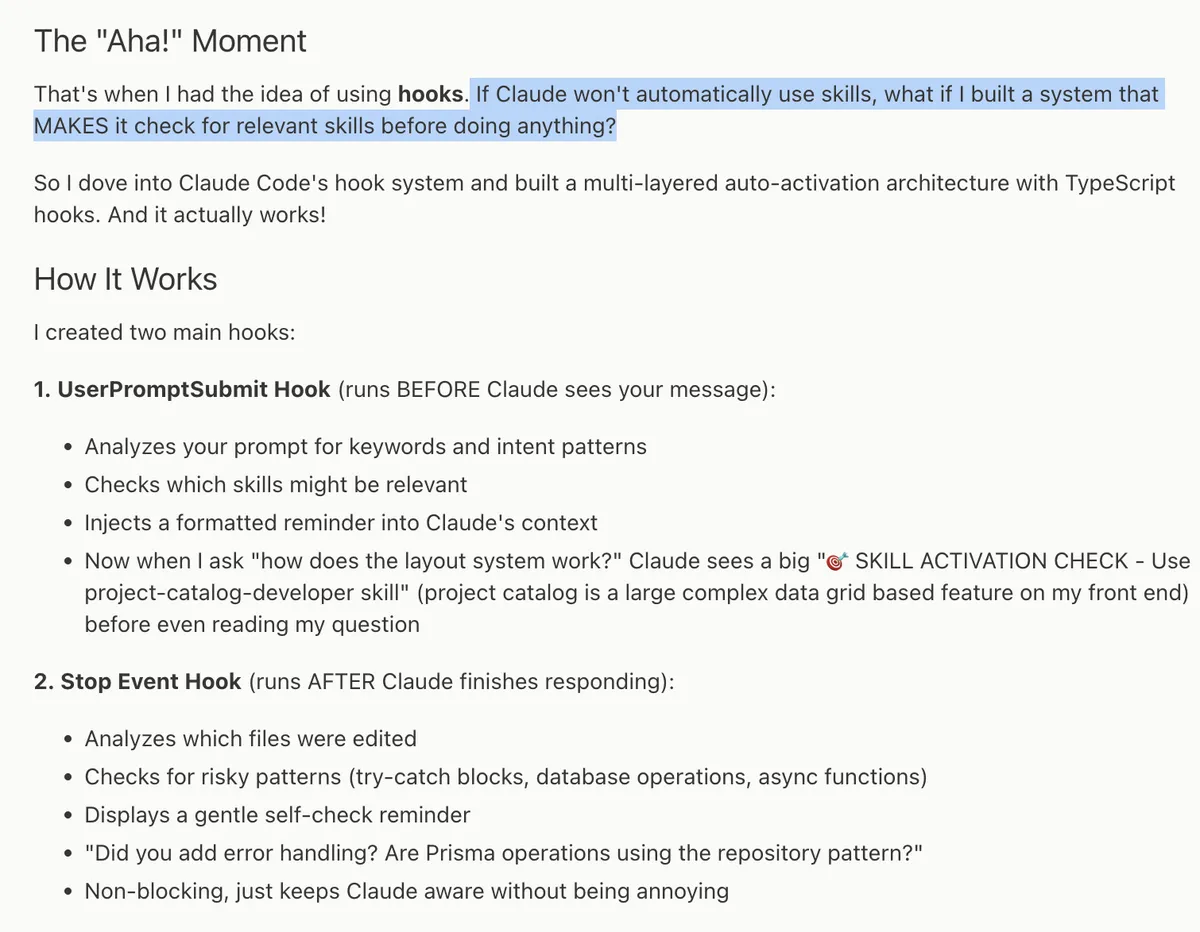 Combining hooks, skills and reminders