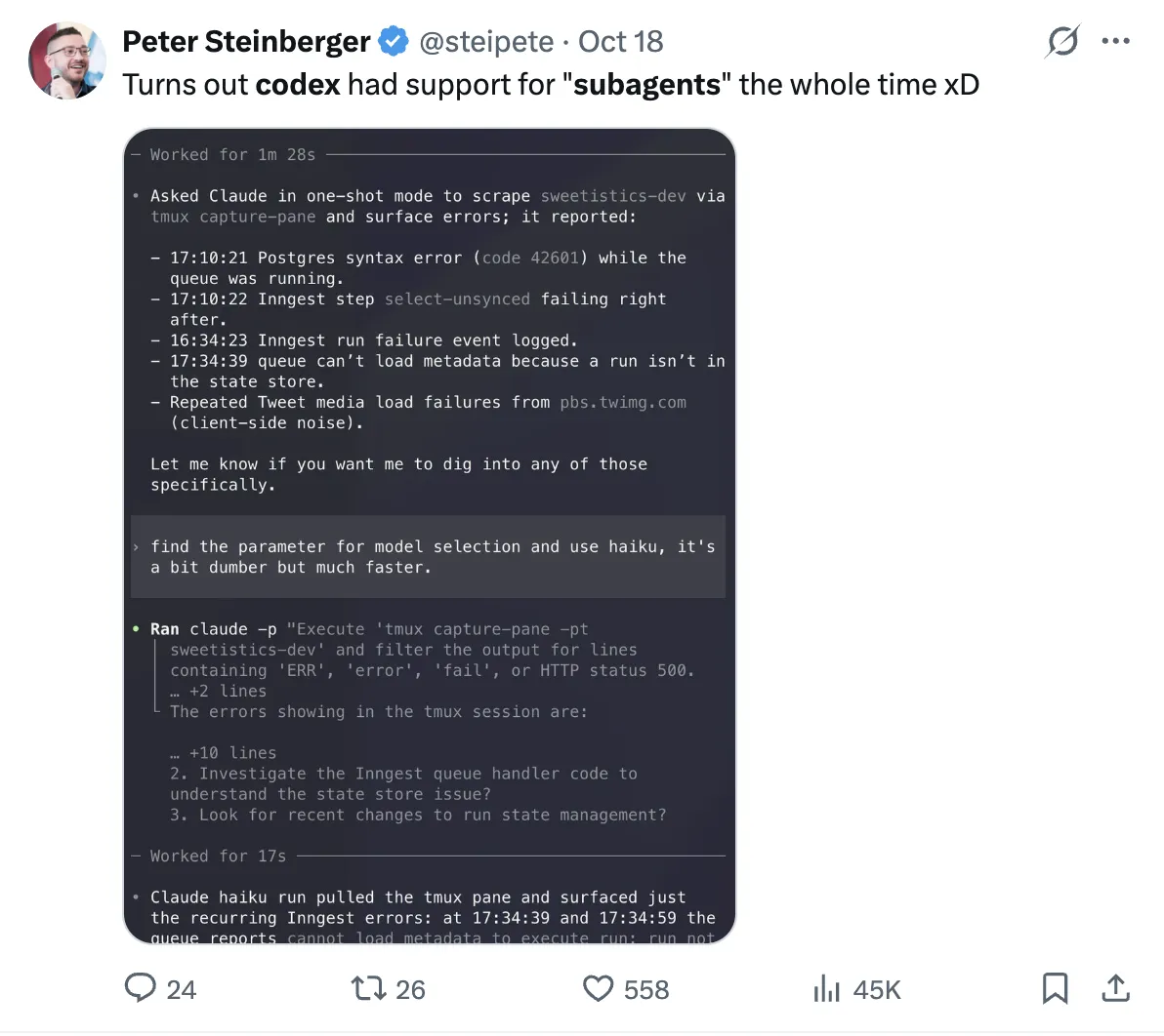 Codex using Claude Haiku as sub-agent