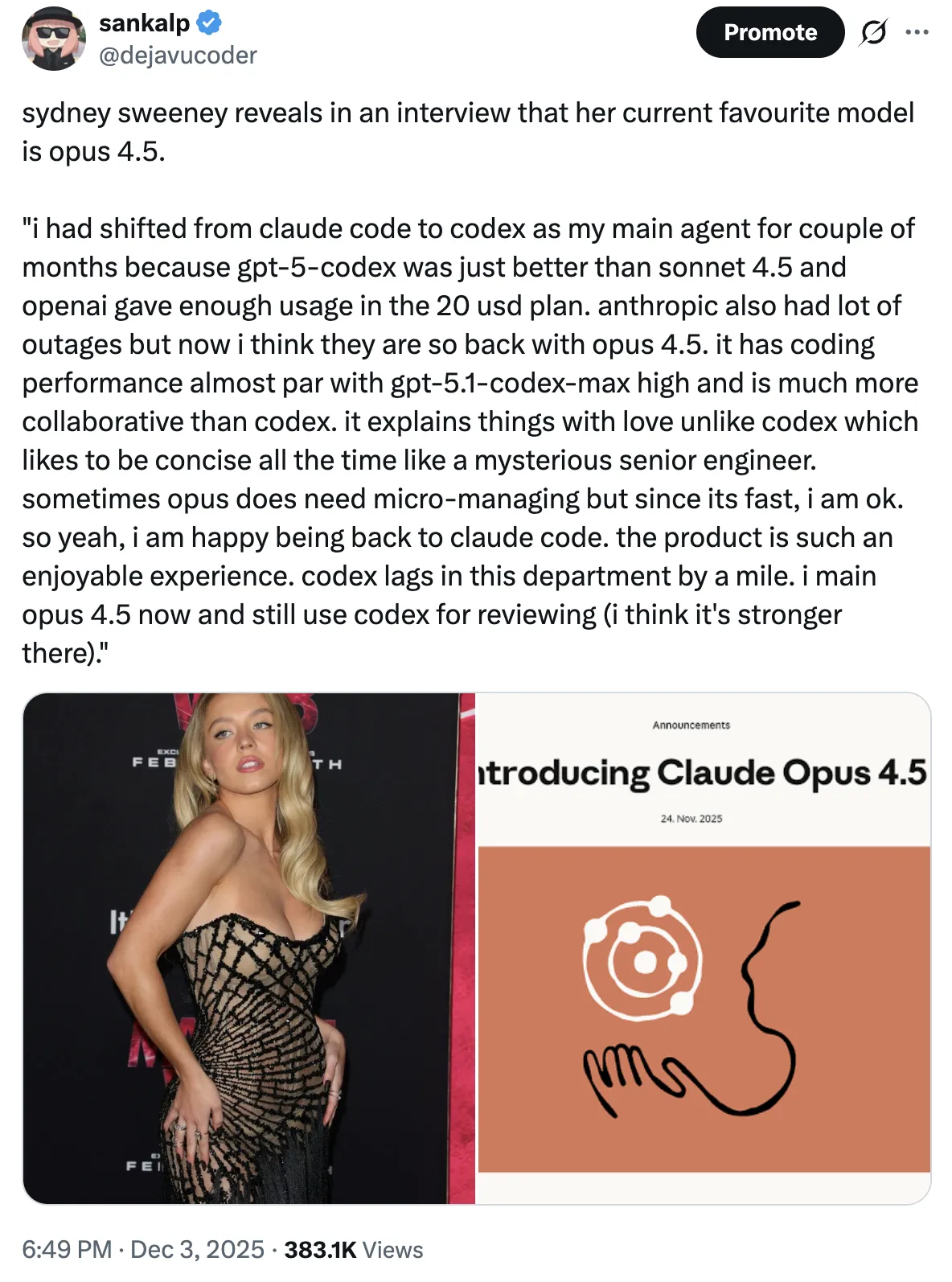 Opus 4.5 enjoyment tweet