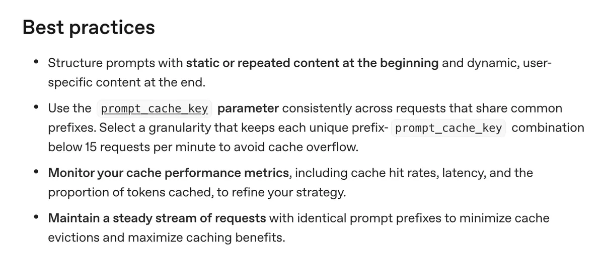 Diagram showing how to structure prompts for optimal cache hits