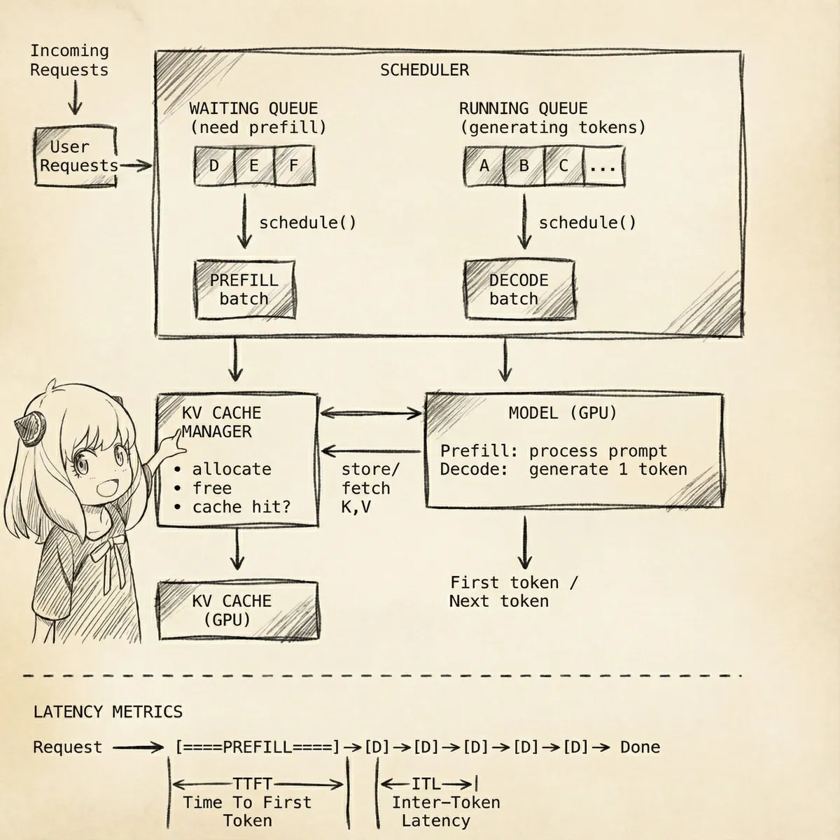 Simplified vLLM inference engine architecture diagram