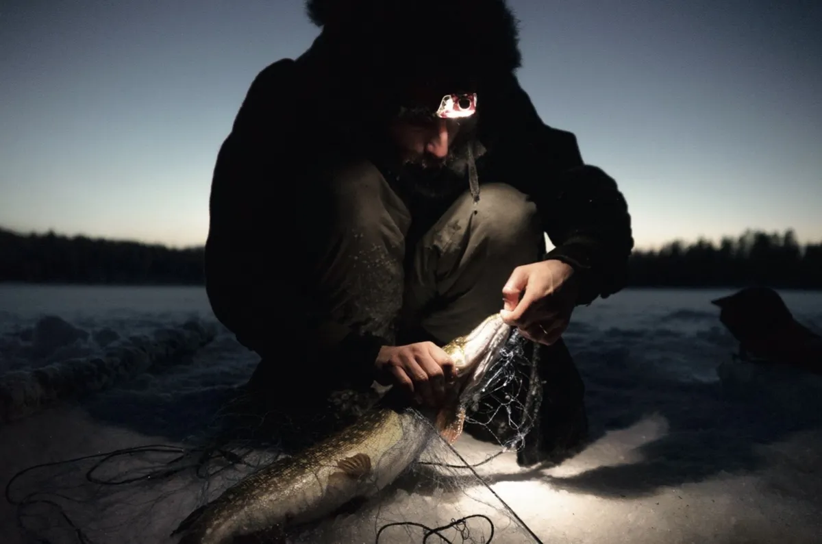 Pêche au filet sous la glace