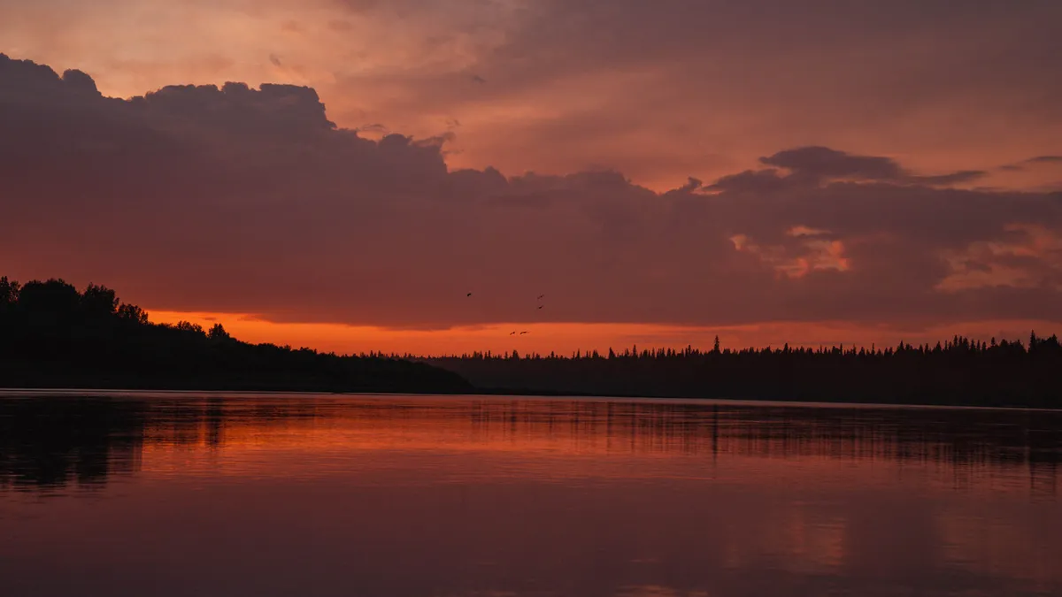 Wild river at sunset
