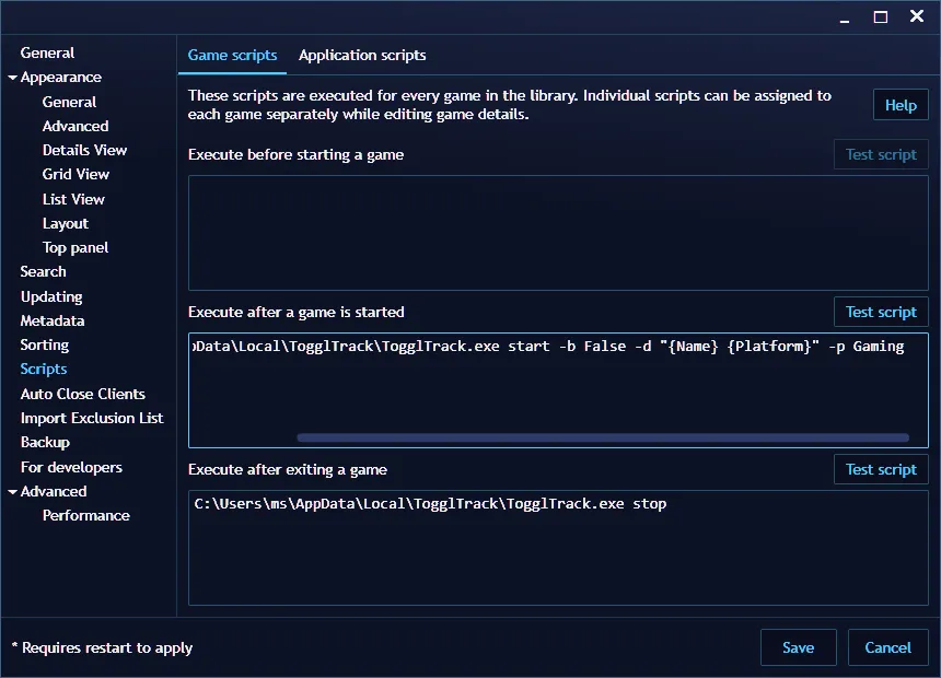 Playnite Script Settings