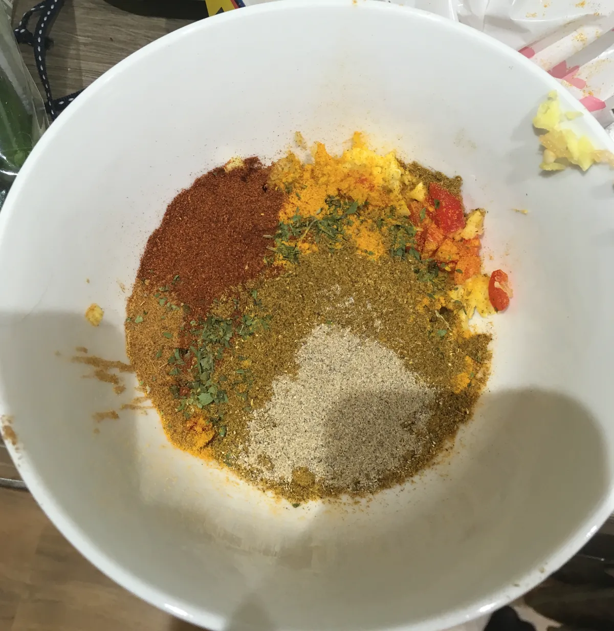 The home made curry paste in preparation
