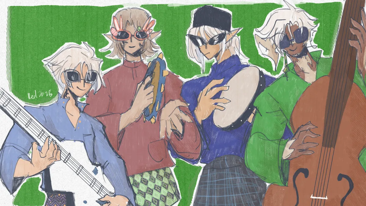 a drawing of my WoL and some of the Scions I did for Eid!