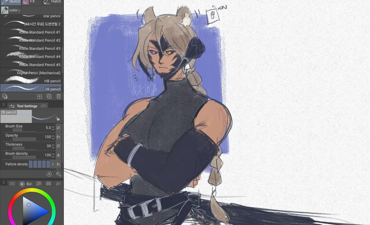 doodle of a half Au Ra/half Hrothgar character that's very goatlike in the sense that she has a working set of ears and horns.