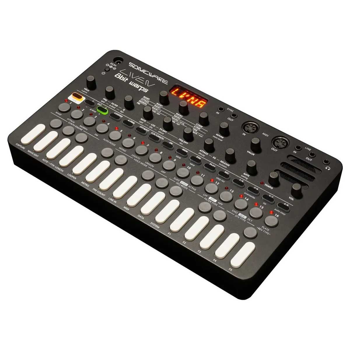 A small synthesizer, Sonicware Liven 8bit Warps