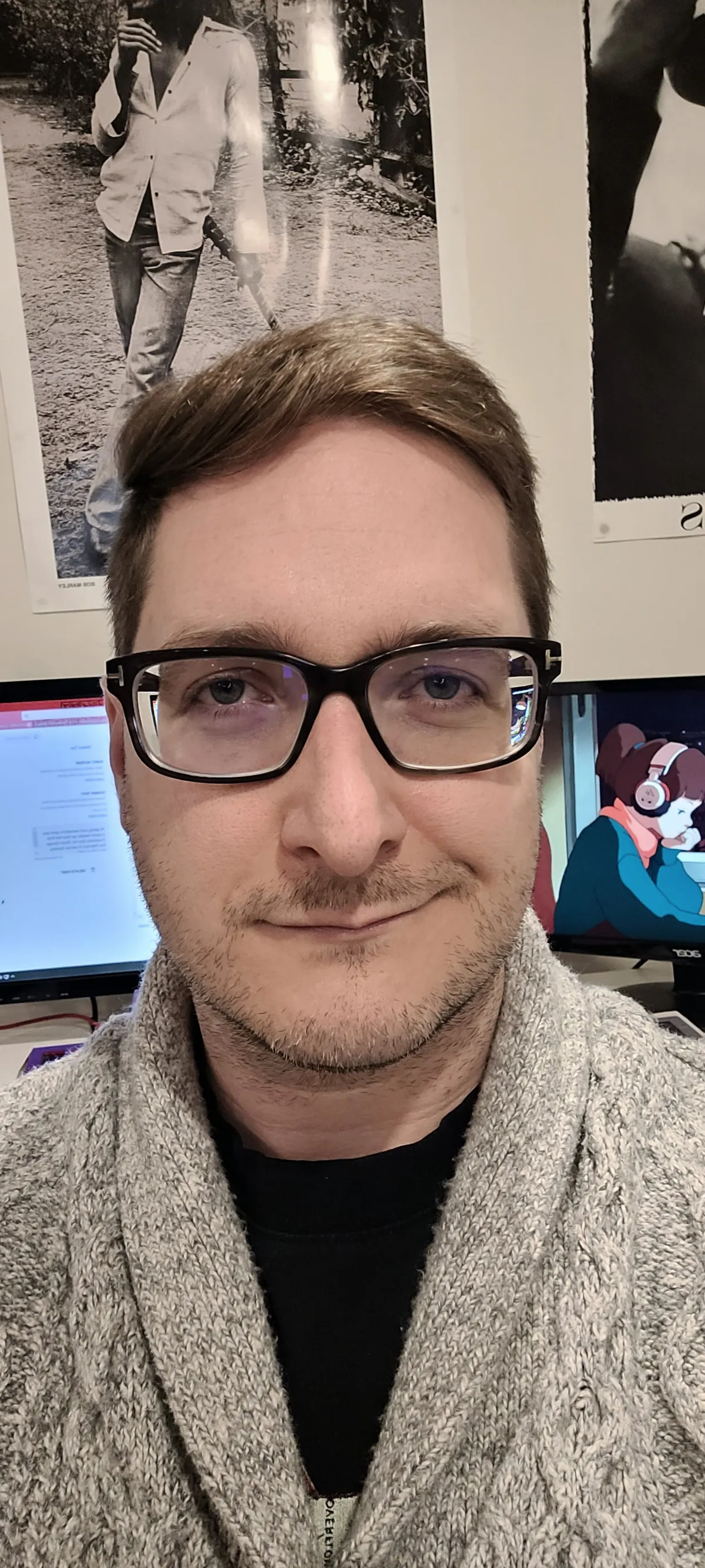 A person poses for selfie