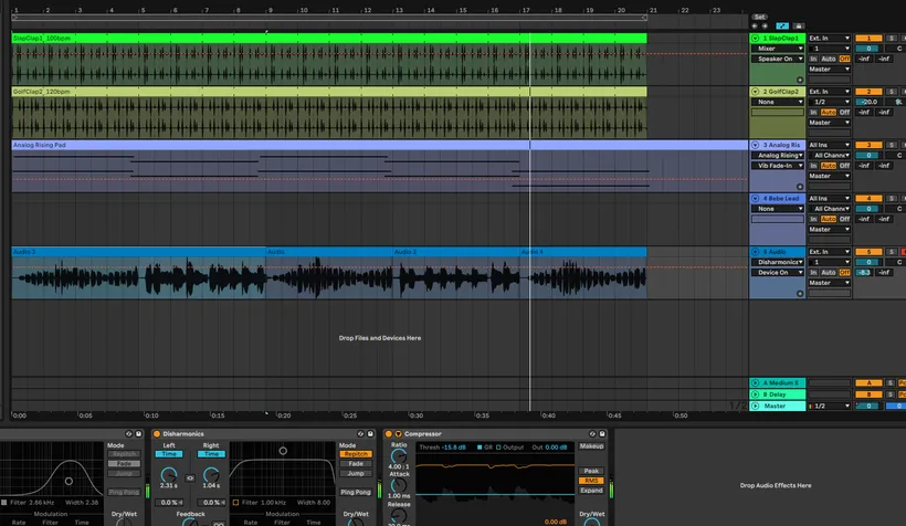 A screenshot of some audio and MIDI tracks in Ableton Live