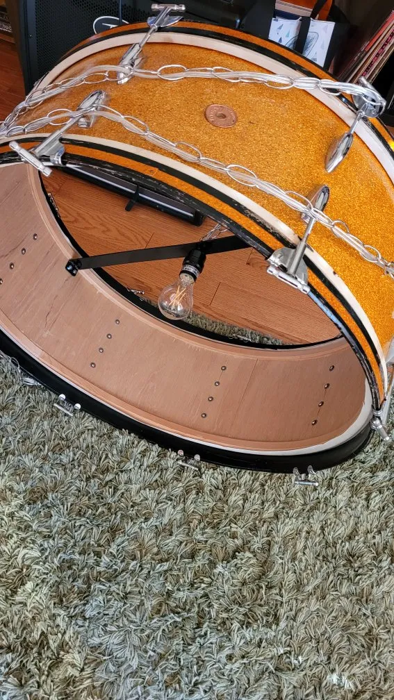 A large bass drum turned into a lamp