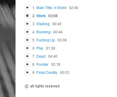 Screenshot of a list of tracks from an album on Bandcamp