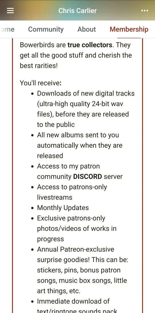 Patreon tier screenshot