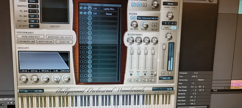 The interface for Hollywood Orchestral Woodwinds from EastWest, in Ableton, Live