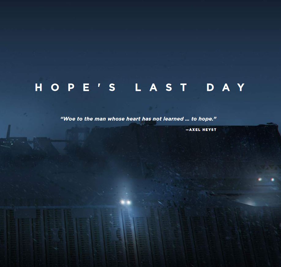 A screenshot of the title page to "Hope's Last Day" from the Alien RPG core rulebook