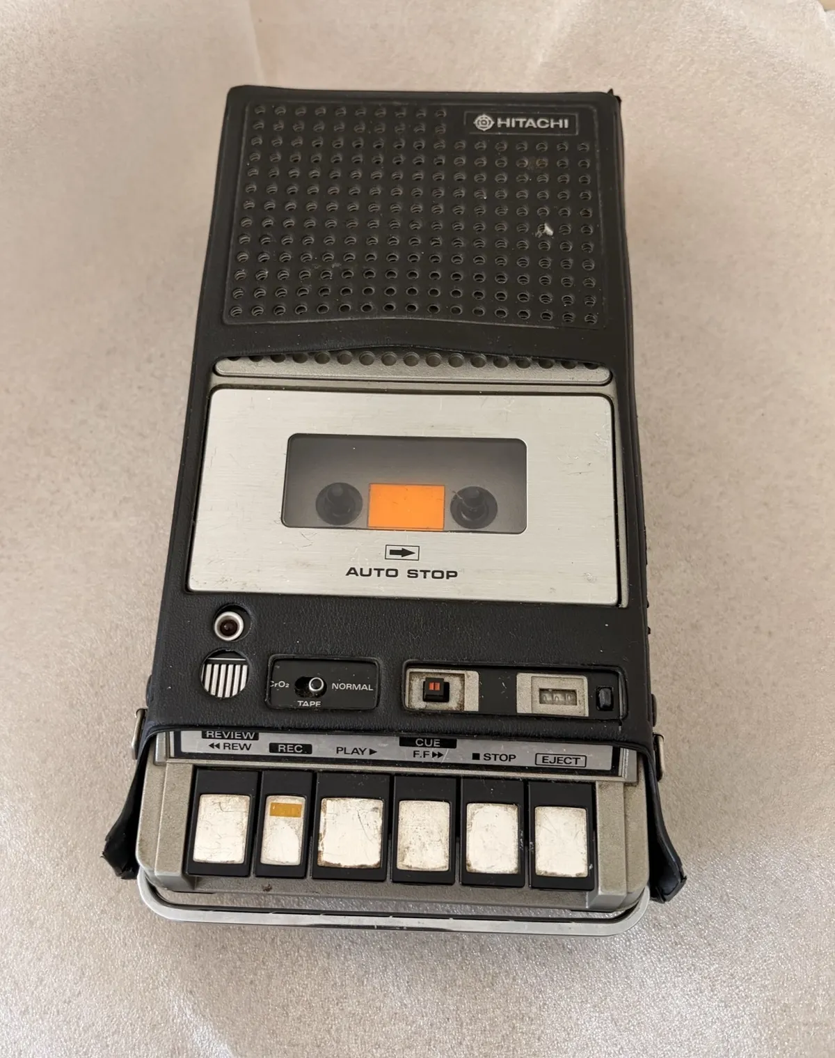 Hitachi TRQ-295R as it arrived, scuffed silver fascia and piano key transport
