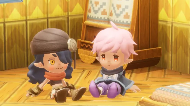 A screenshot of 2 avatars from Fantasy Life i. They sit together