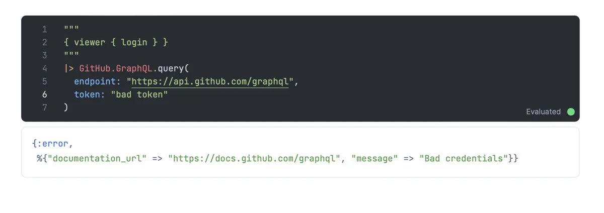 Error for a bad GitHub token
