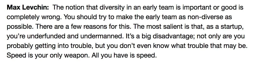 Max Levchin on how diversity is a hindrance to a fast moving team