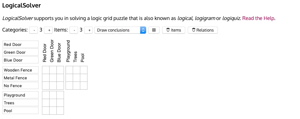 a logic grid with no associations