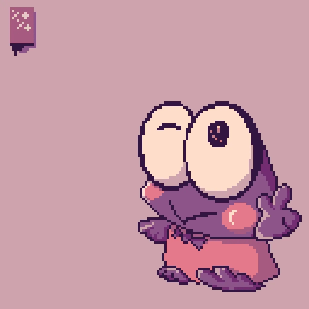 Cheeky purple frog winking with his right eye.