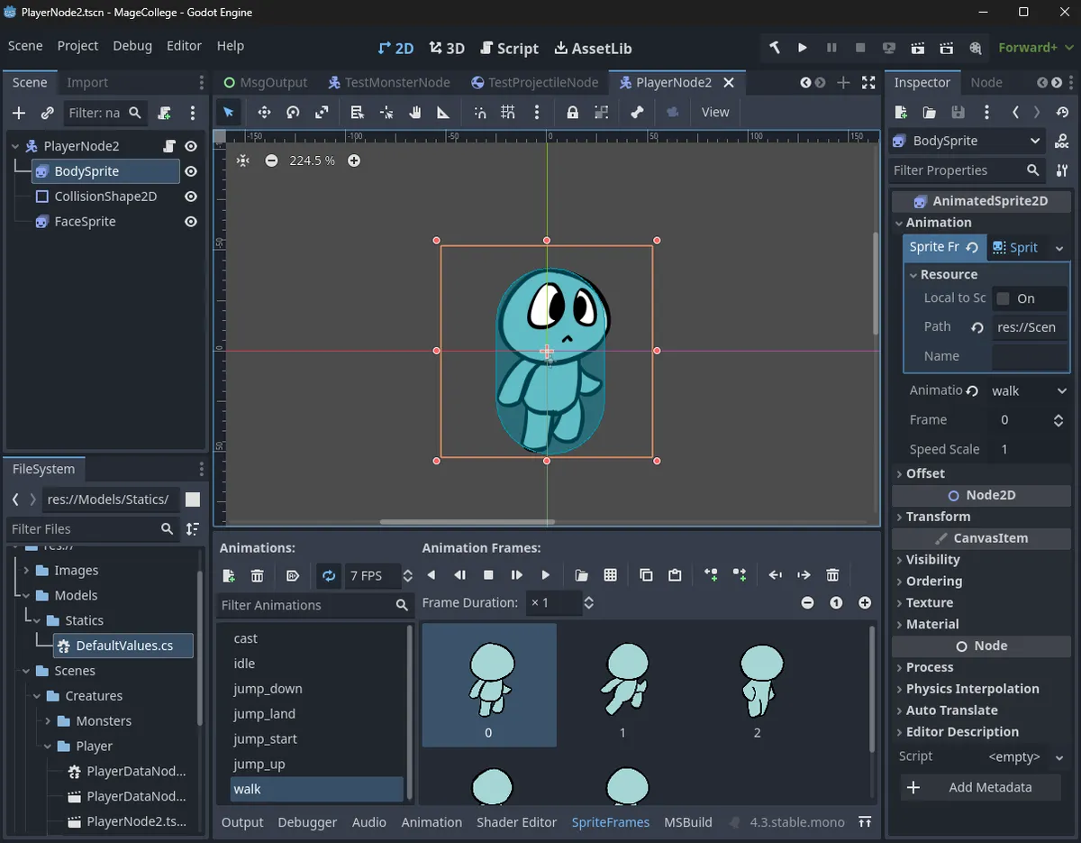 Screenshot of the workspace in Godot.