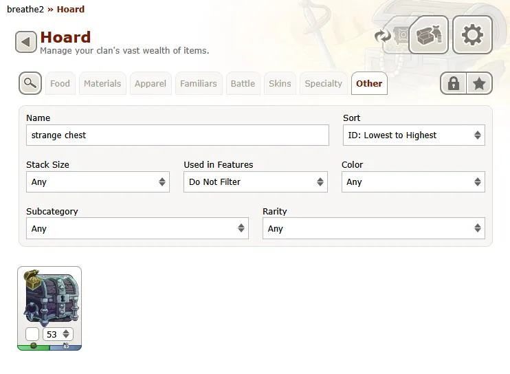 A screenshot of my inventory with the strange chests.