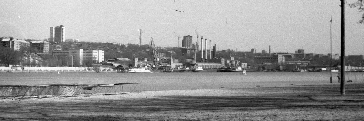 Vue en noir et blanc dâune rangĂ©e dâusines.