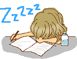 pixel art of a sleeping girl with a notebook and water bottle