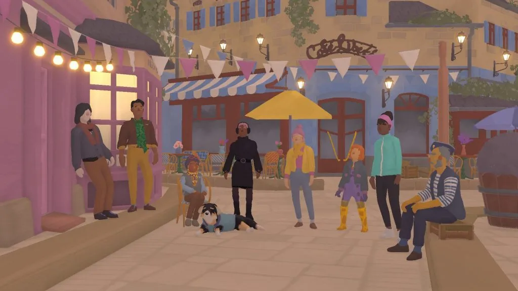 screenshot of the cafe from Tiny Bookshop with the characters in front